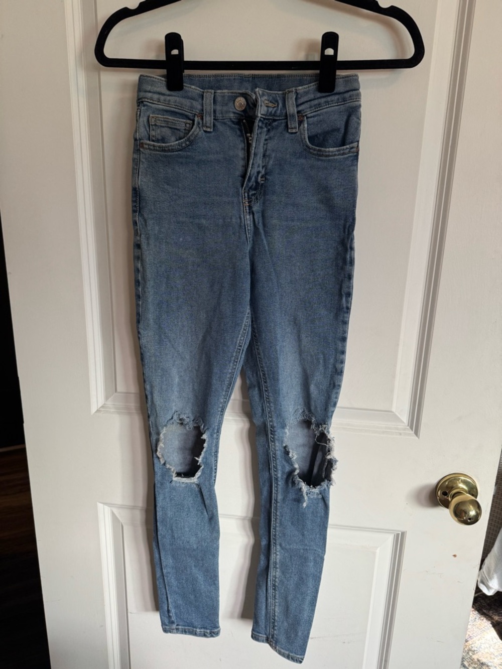 Topshop Light Blue Ripped Knee Skinny Jeans